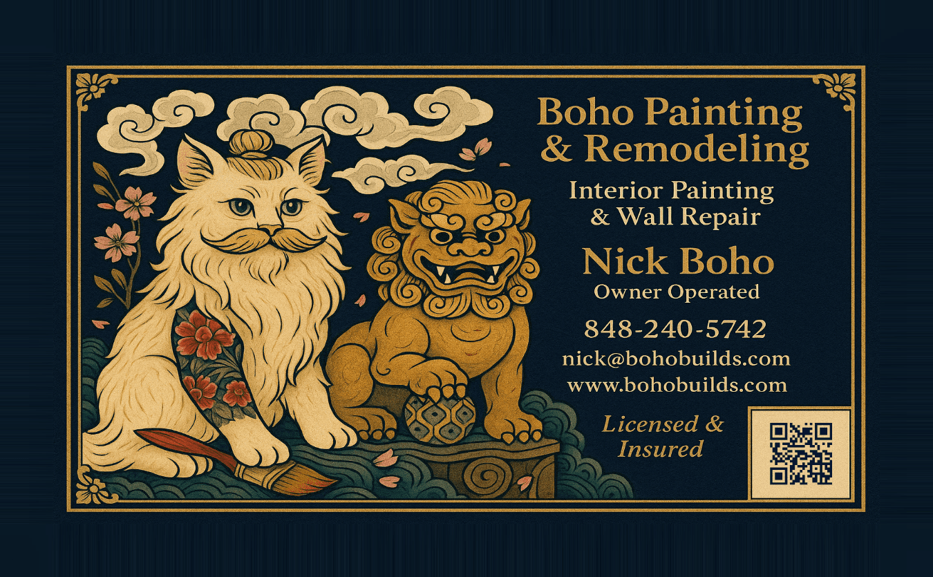 Business card — cat and foo dog illustration
