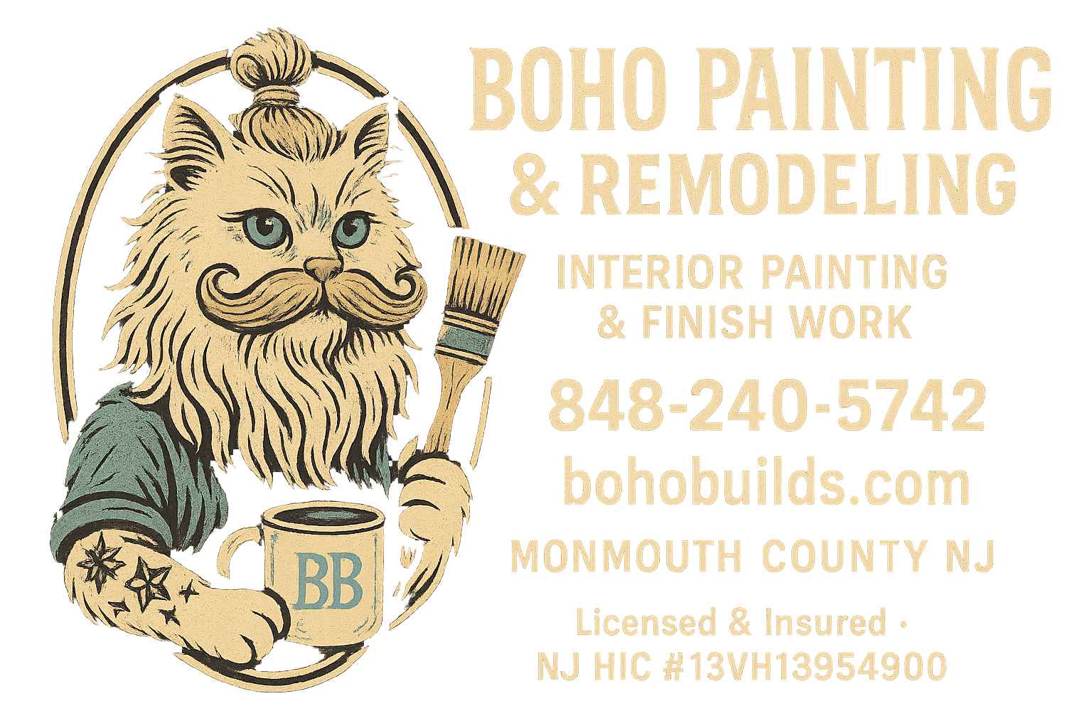 Boho Painting & Remodeling — 848-240-5742 — bohobuilds.com — Monmouth County NJ — Licensed & Insured NJ HIC #13VH13954900